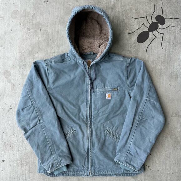Vintage Y2K Carhartt WOMENS light blue Sierra Sherpa lined work wear jacket - Picture 1 of 7